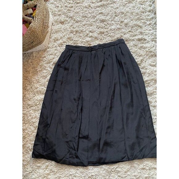 Vintage Pancaldi & B Skirt Black Silk Pleated Mid Length A-Line Size 3 / Medium - Picture 9 of 11